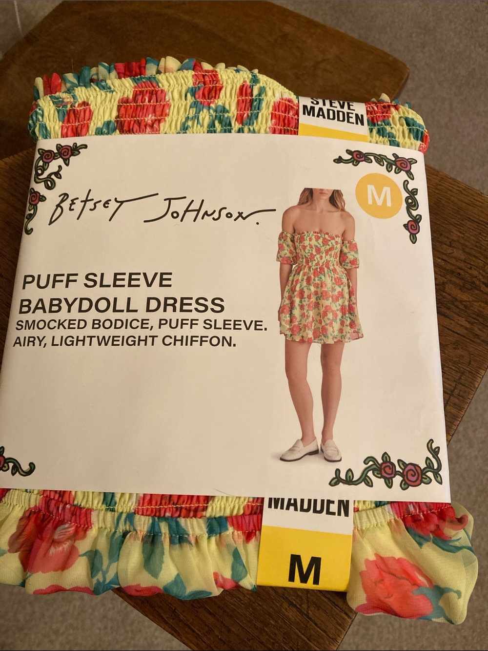 Steve Madden x Betsey Johnson Puff Sleeve Babydoll Dress “Yellow” Sz M NWT